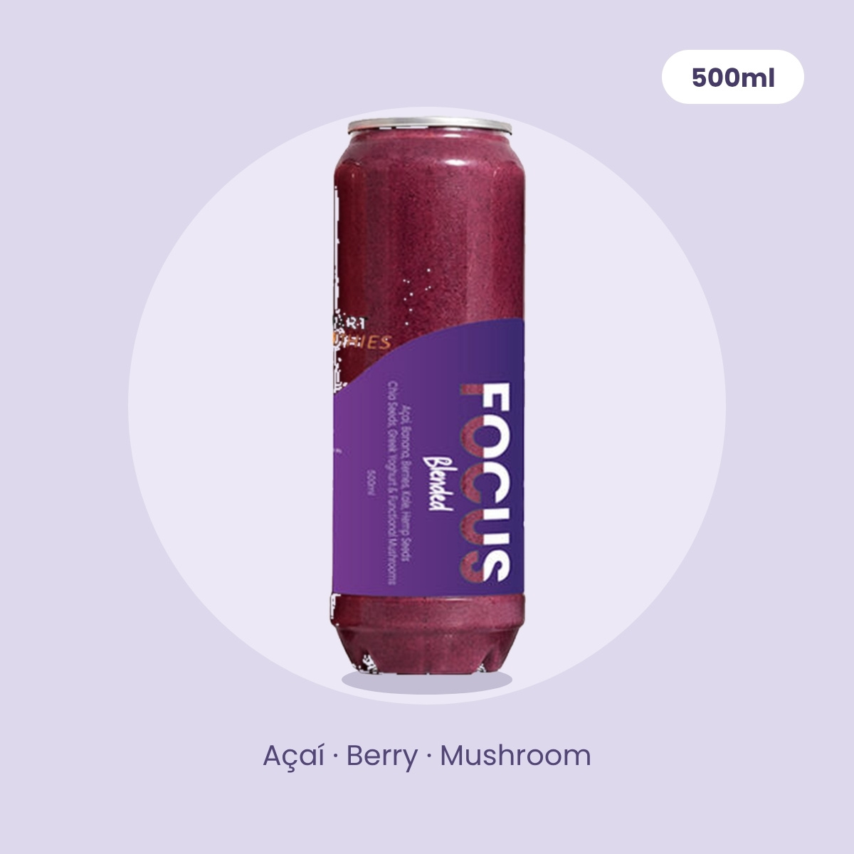 Focus smoothie can, 500ml - acai, berry and mushroom blend