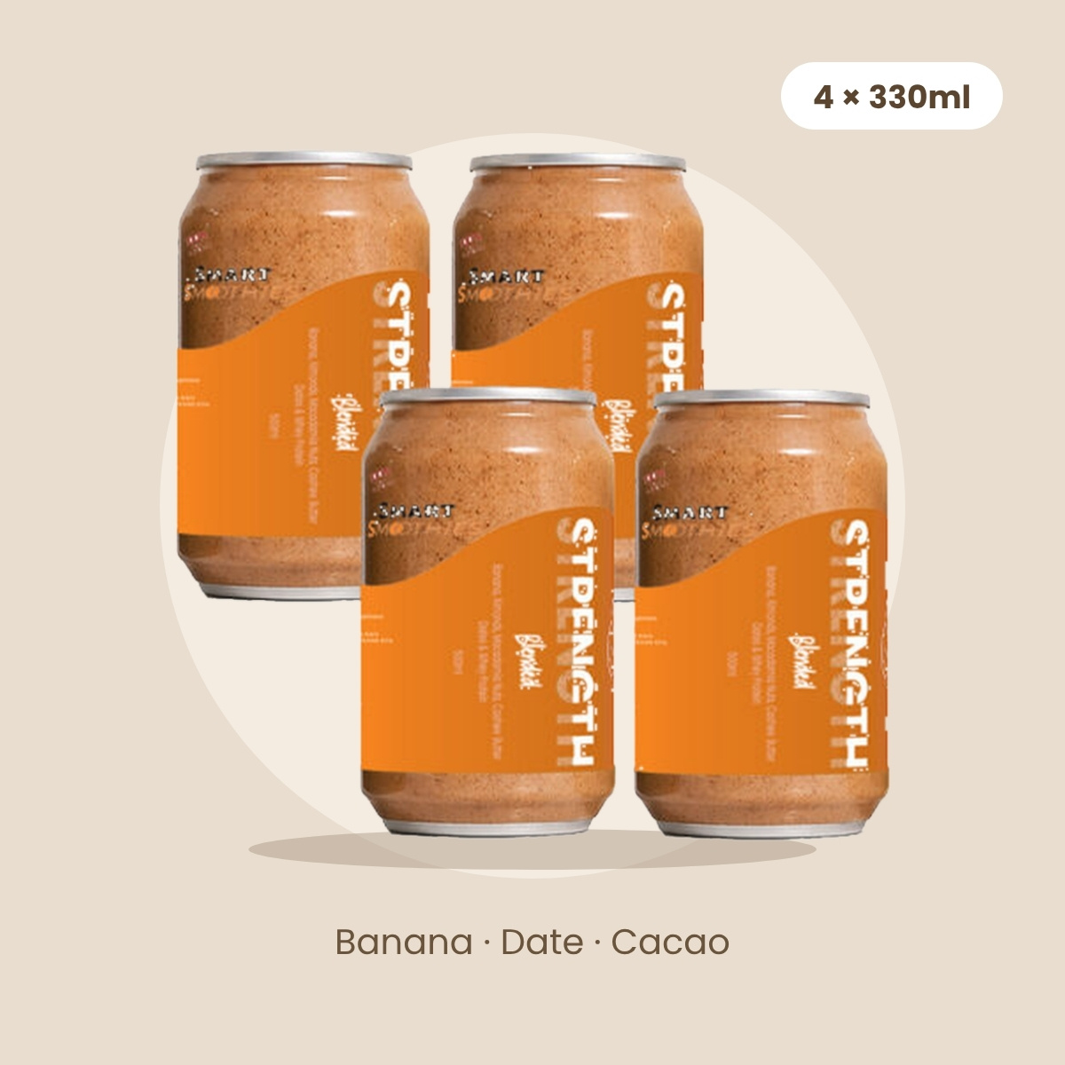 Strength smoothie 4-pack of 330ml cans - banana, date and cacao