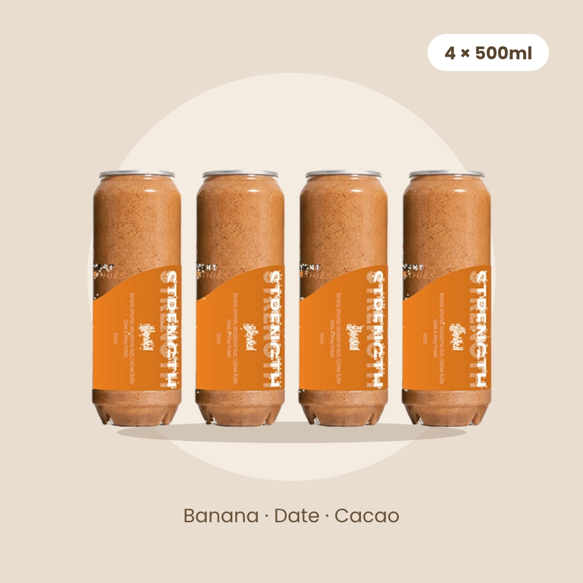 Strength smoothie 4-pack of 500ml cans - banana, date and cacao